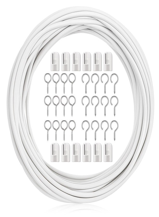 Zelphvt 12 M Curtain Wire with Self-Adhesive Hooks, Plastic Coated Window Curtain Wire Picture Hanging Wire Curtain Track with 16 Pairs Screw Eyes and Hooks - Image 1